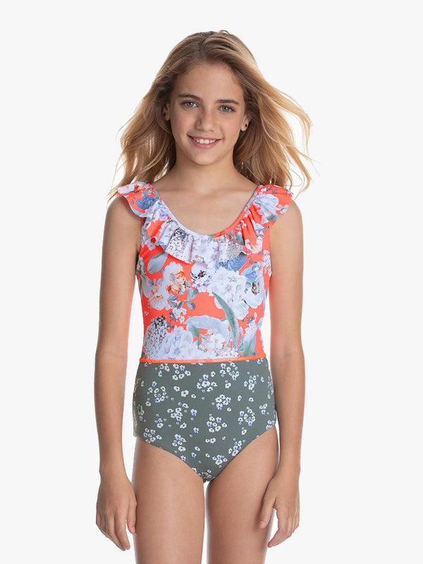 Maaji Girls Hibiscus Leaves Swimsuit Saint Bernard