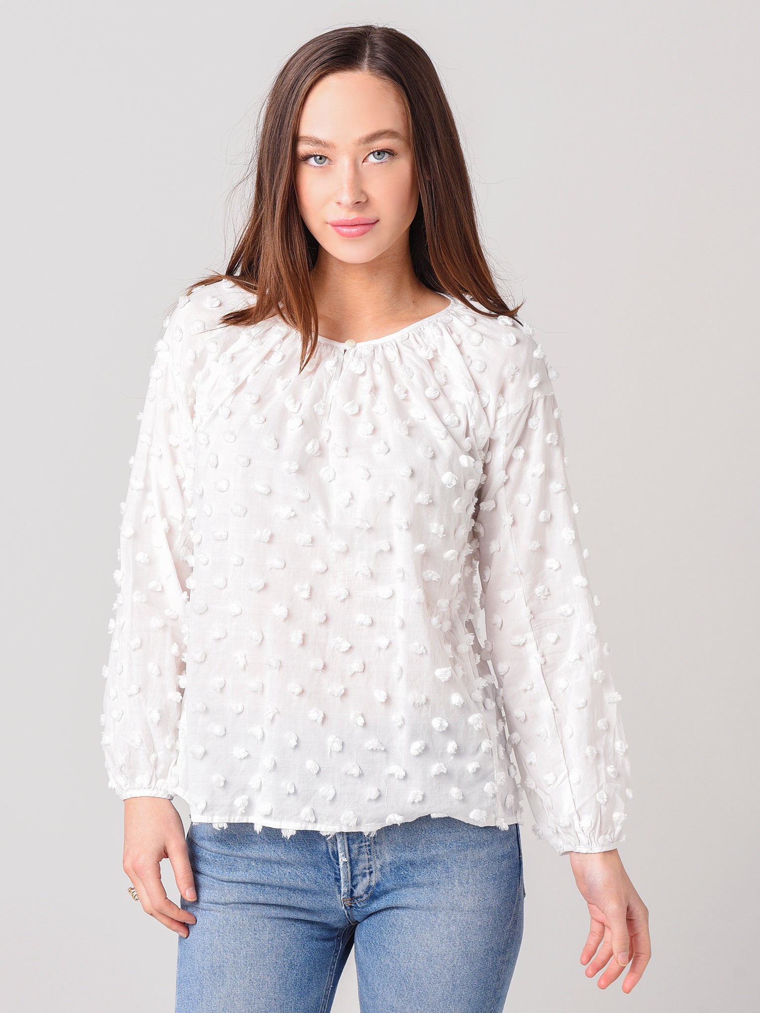 Dylan Women's Bella Blouse With Fuzzy Dots - Saint Bernard