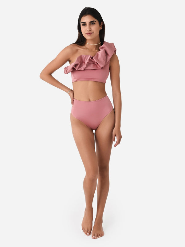 Andy Tie Side Smocked Bikini Bottom in Pink