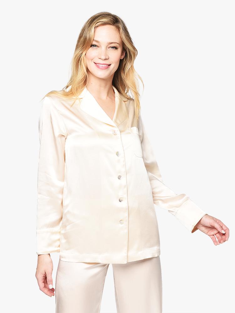 white silk pajama set