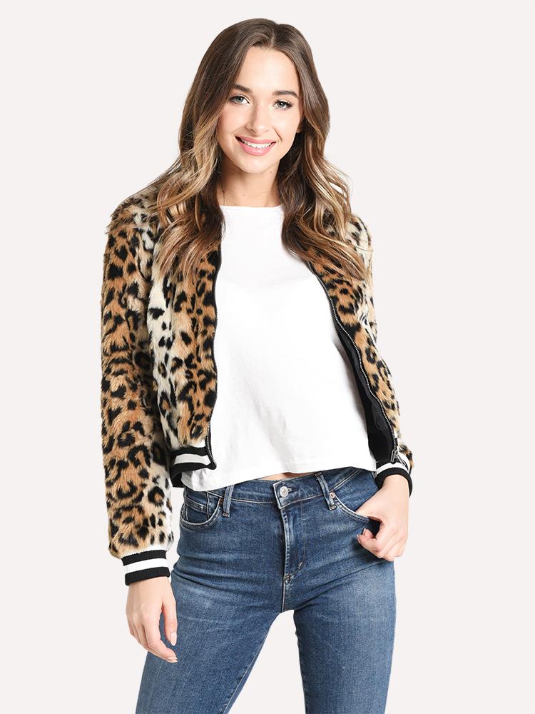 Jack Women's Cat Power Leopard Faux Fur Bomber - Saint Bernard