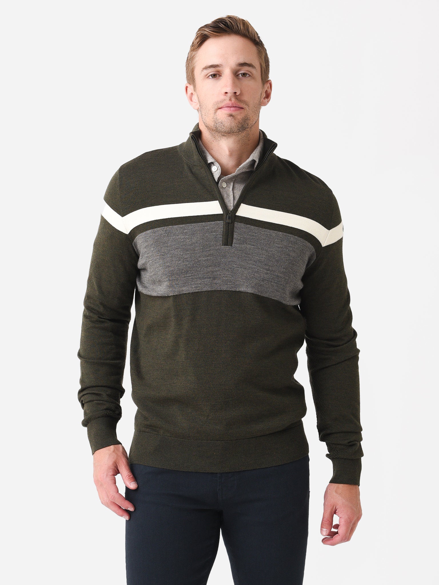 KJUS Men's Stripe Half-Zip Sweater - Saint Bernard