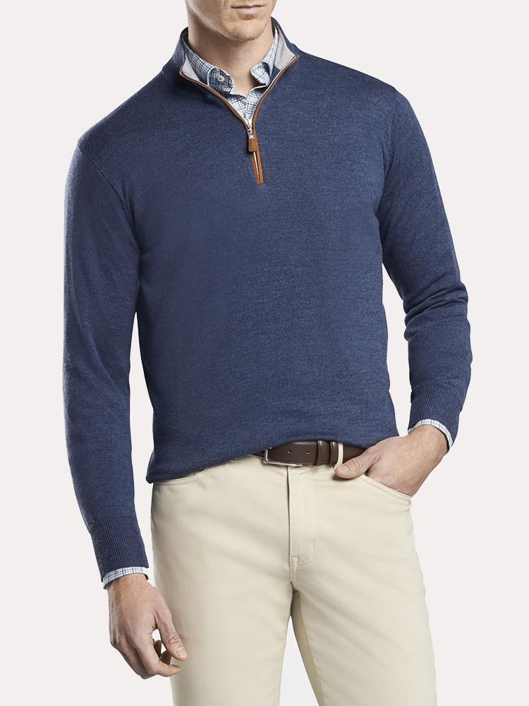 Peter Millar Crown Soft Suede Trim Quarter Zip Sweater - Saint Bernard