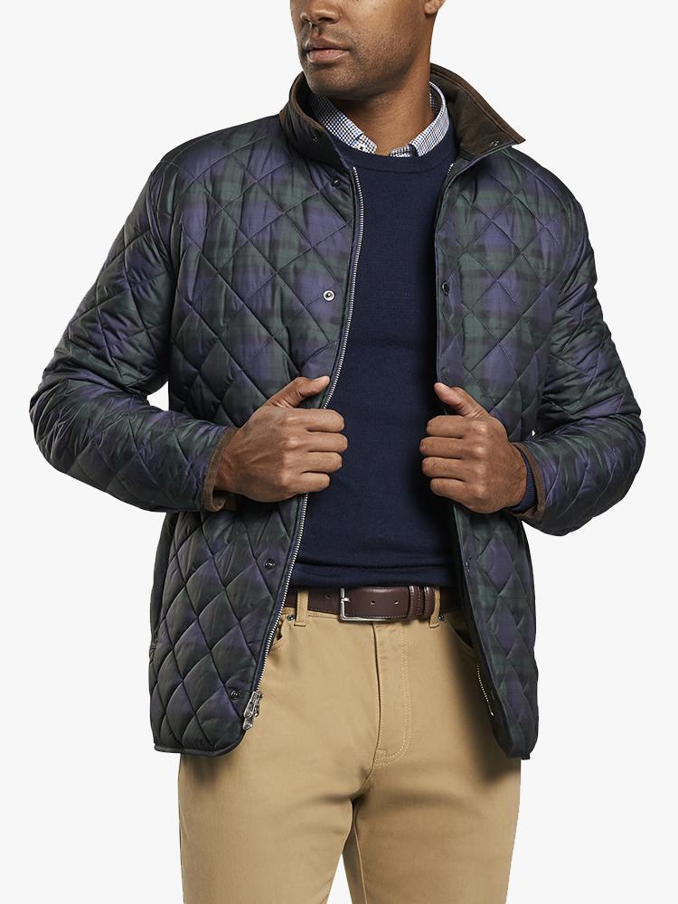 Peter Millar Menâ€™s Suffolk Black Watch Quilted Travel Coat - Saint Bernard