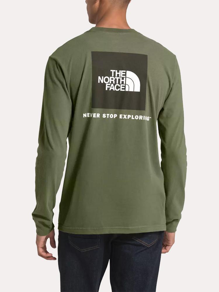 the north face men's long sleeve red box tee