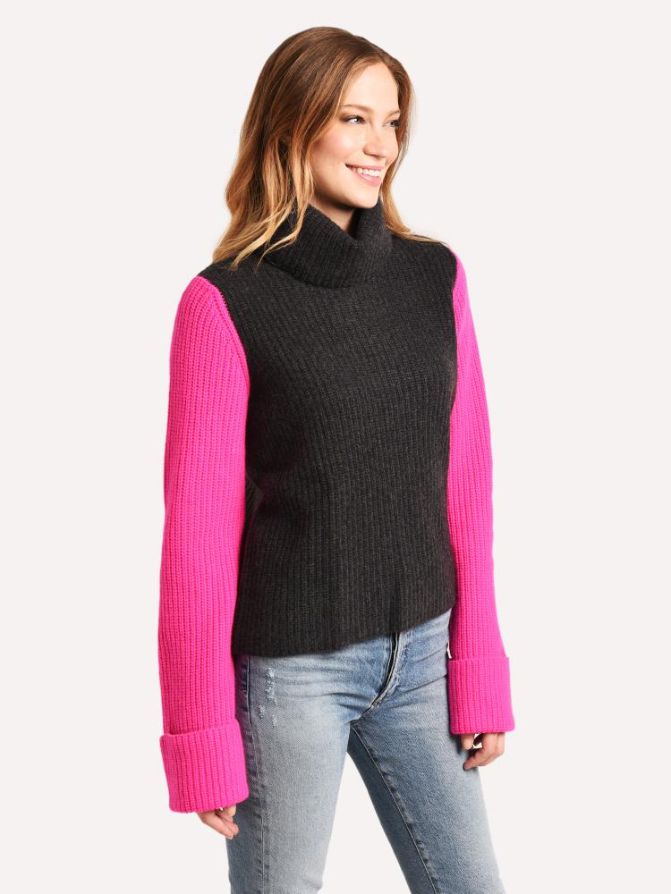 Autumn Cashmere Cuffed Color Block Shaker Mock Sweater - Saint Bernard