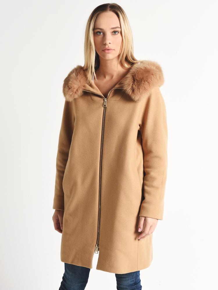 Herno Women's Wool Duffle Coat with Fox Trimmed Hood - Saint Bernard