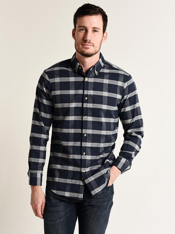 Mizzen+Main Fairview Blue & Grey Plaid Flannel Shirt - Saint Bernard
