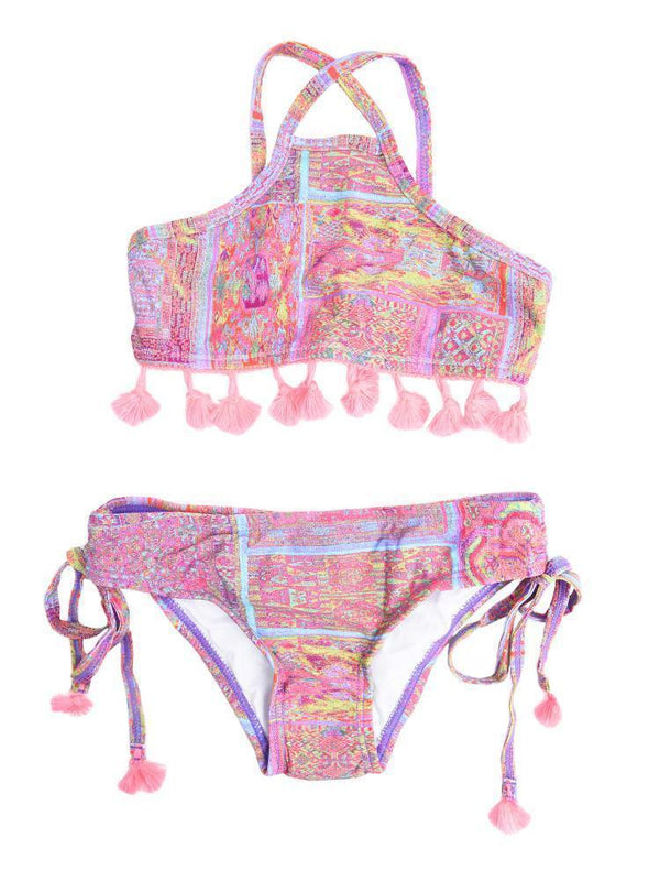 Pily Q Girls' Tassel High Neck Bikini Set - Saint Bernard