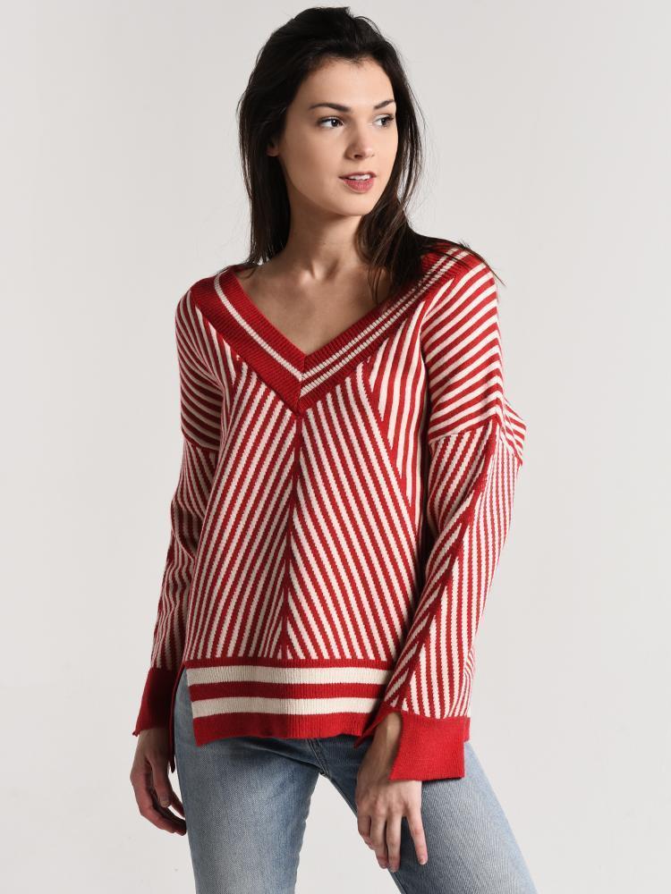 Moon River V-Neck Stripe Sweater - Saint Bernard