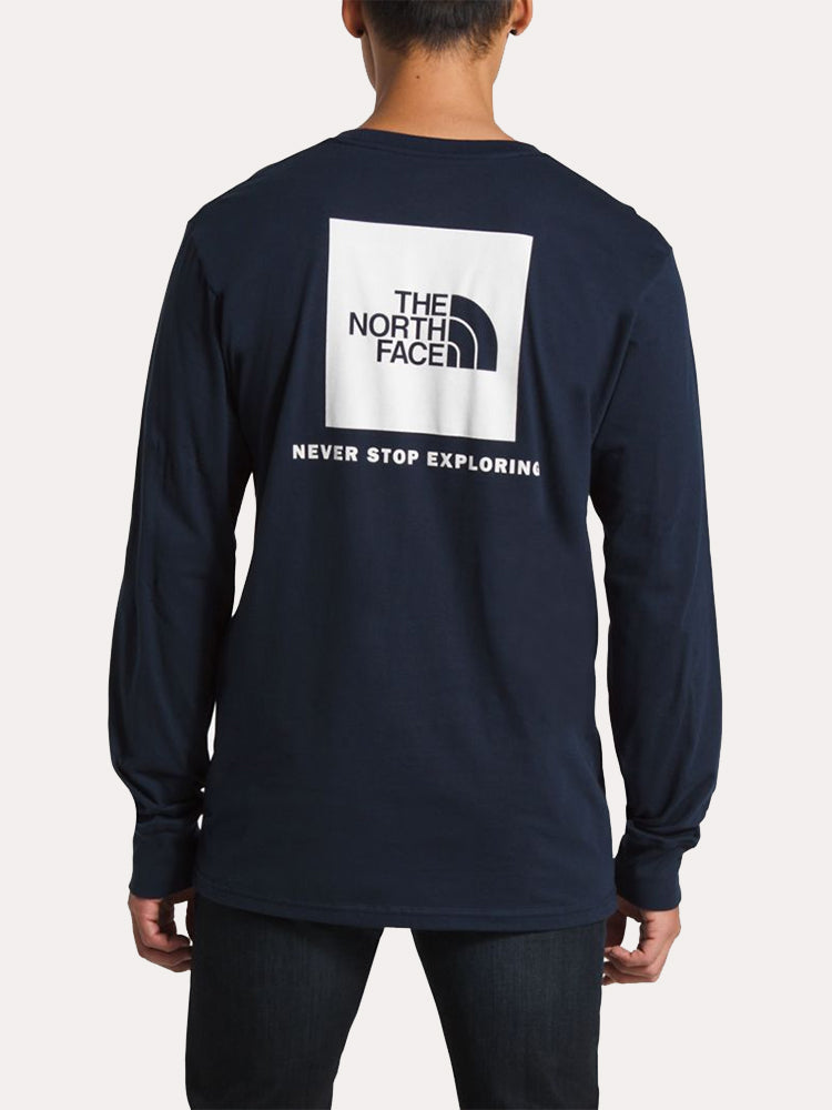 the north face men's long sleeve red box tee