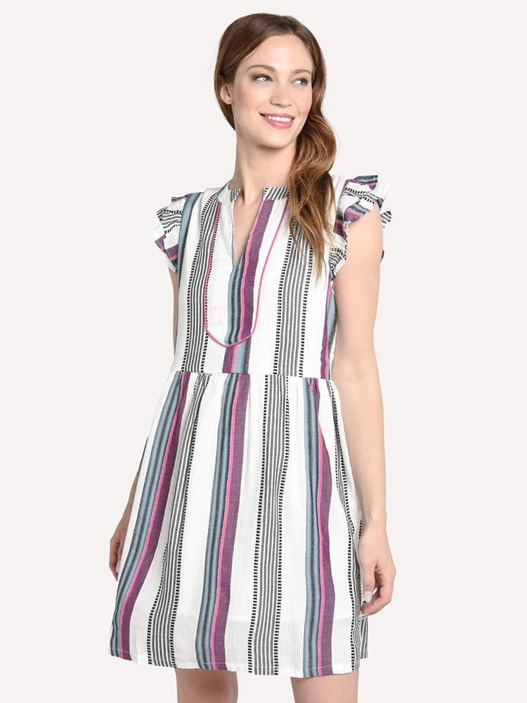 THML Women's Flutter Sleeve Stripe Dress Saint Bernard