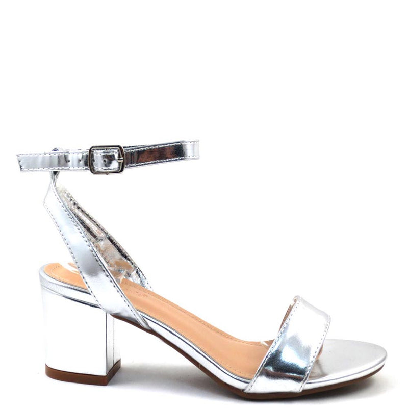 silver short block heels