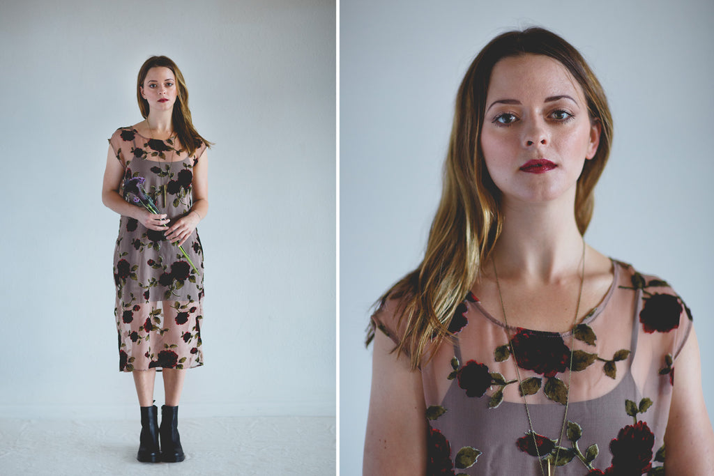 Portland Local Fashion Altar PDX Houseline Rose Flounce Velvet Burnout Flounce Dress