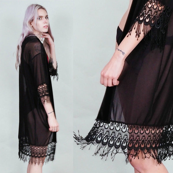 shop portland local altar pdx rogue minx sheer black kimono mesh and lace dark boho fashion handmade ethical goth