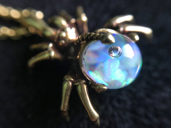 Shop Portland Local Altar PDX Arachne Spider Amulet Brass Polished Opal Myth Greek Athena Necklace Omnia Oddities Gothic Jewelry