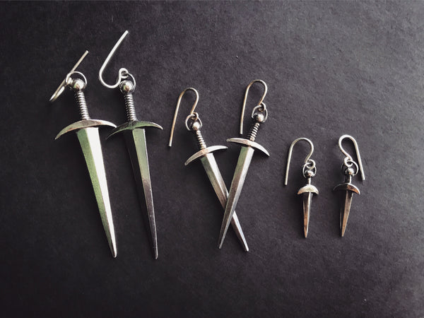 Portland Local Shopping Altar PDX Arcana Obscura Sterling Silver Sword Earrings Gothic Jewelry Boho Jewelry Arthurian Myths Legends Handmade Indie Alternative 