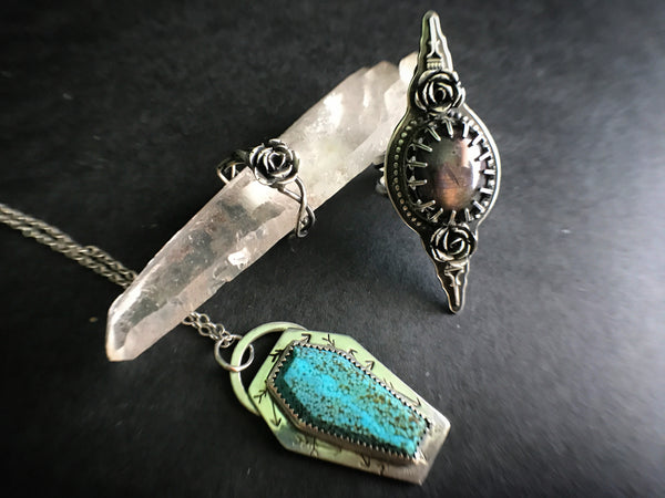 Portland Local Shopping Crystals Magic Myths Altar PDX Star Strung Jewelry Handmade Independent Turquoise Opal Sterling Silver Star Ruby Gothic Boutique Alternative