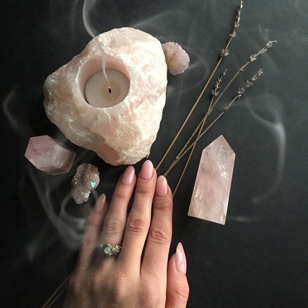 Rose Quartz Crystal Candle Holders 