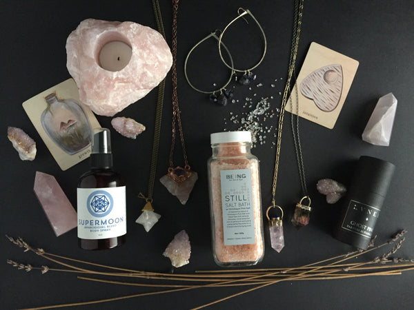 Portland Local Valentine's Day Gift Guide Altar PDX: Rose Quartz Candles Citrine Crystal Necklaces Perfume Tarot Cards Salt Baths Earrings Aphrodisiac Body Spray