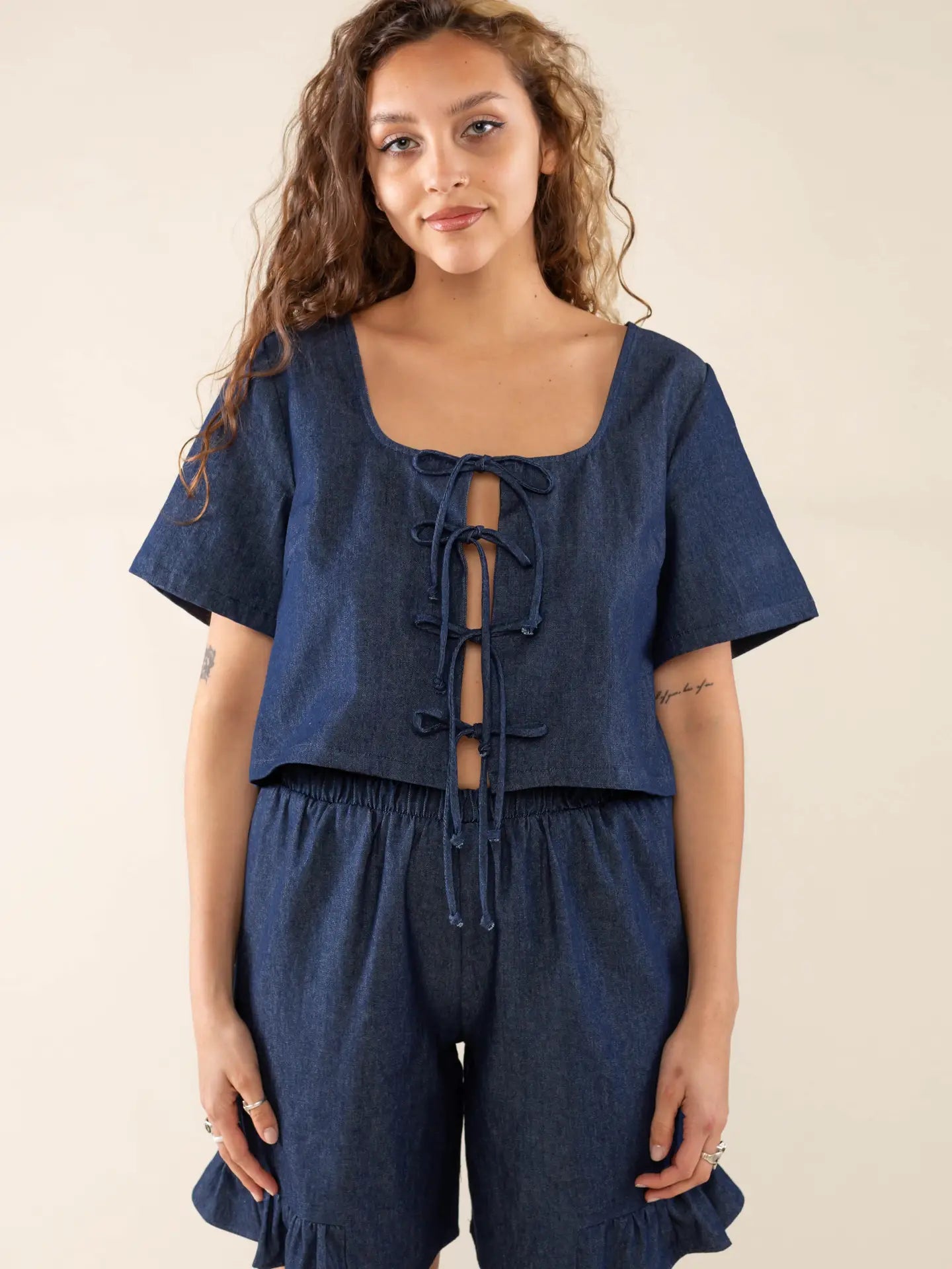 Denim Tie Top