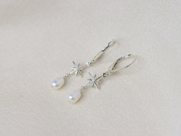 Starburst Star With Dangling Baroque Pearl Drop Earrings in Sterling  Silver, Silver or Gold, Keshi Pearl Earrings, -  Denmark