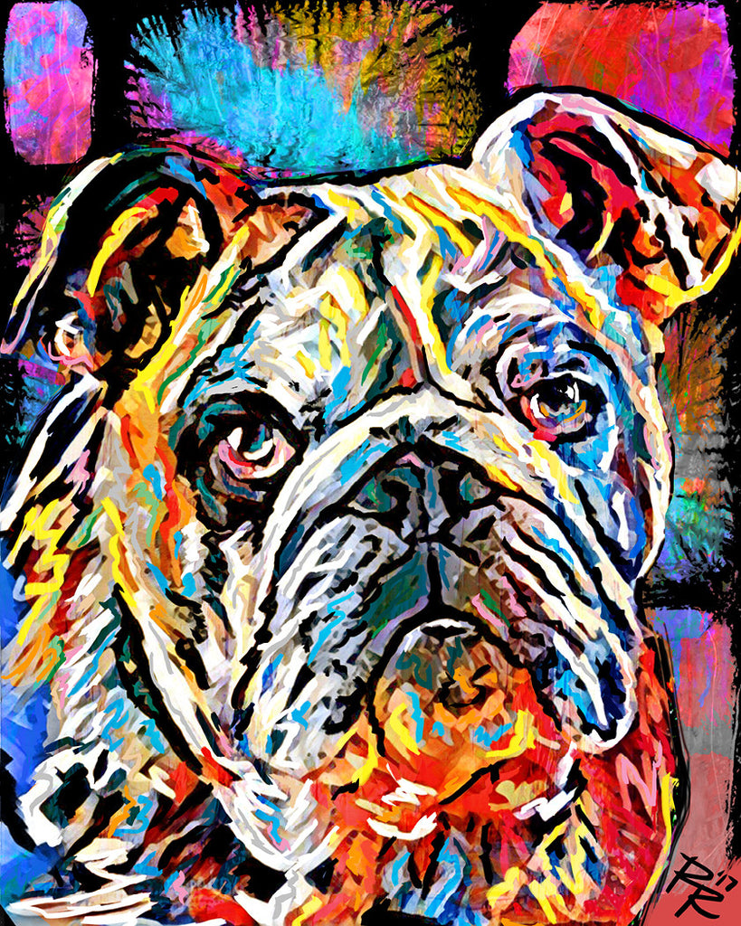 English Bulldog Art Print Colorful Pet Portrait Bulldog Painting   Bulldog Poster 1024x1024 