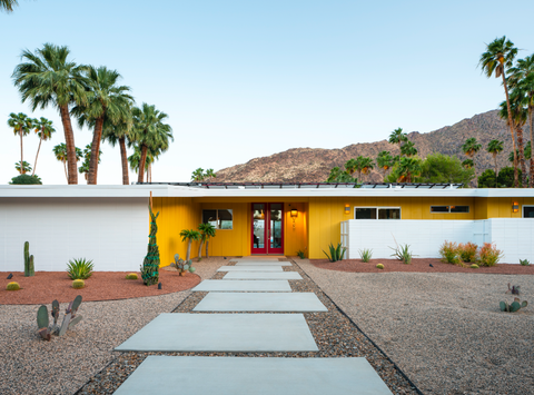 Palm Springs Aesthetic Orange Door Wide Pavers Decomposed Granite hardscaping and Cactus