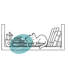 Cat in Bookshelf Digital Stamp