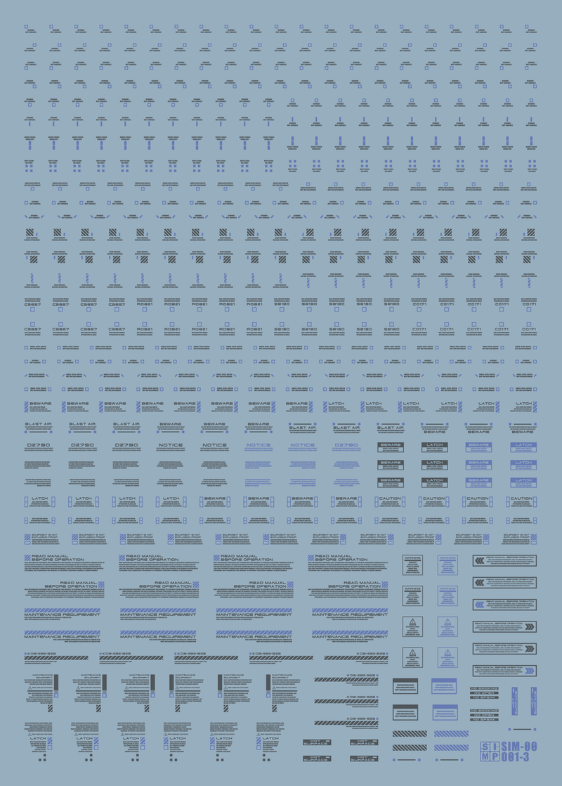 SIMPro Water Decals: O01-3 UV General Decal 1 Blue&Grey