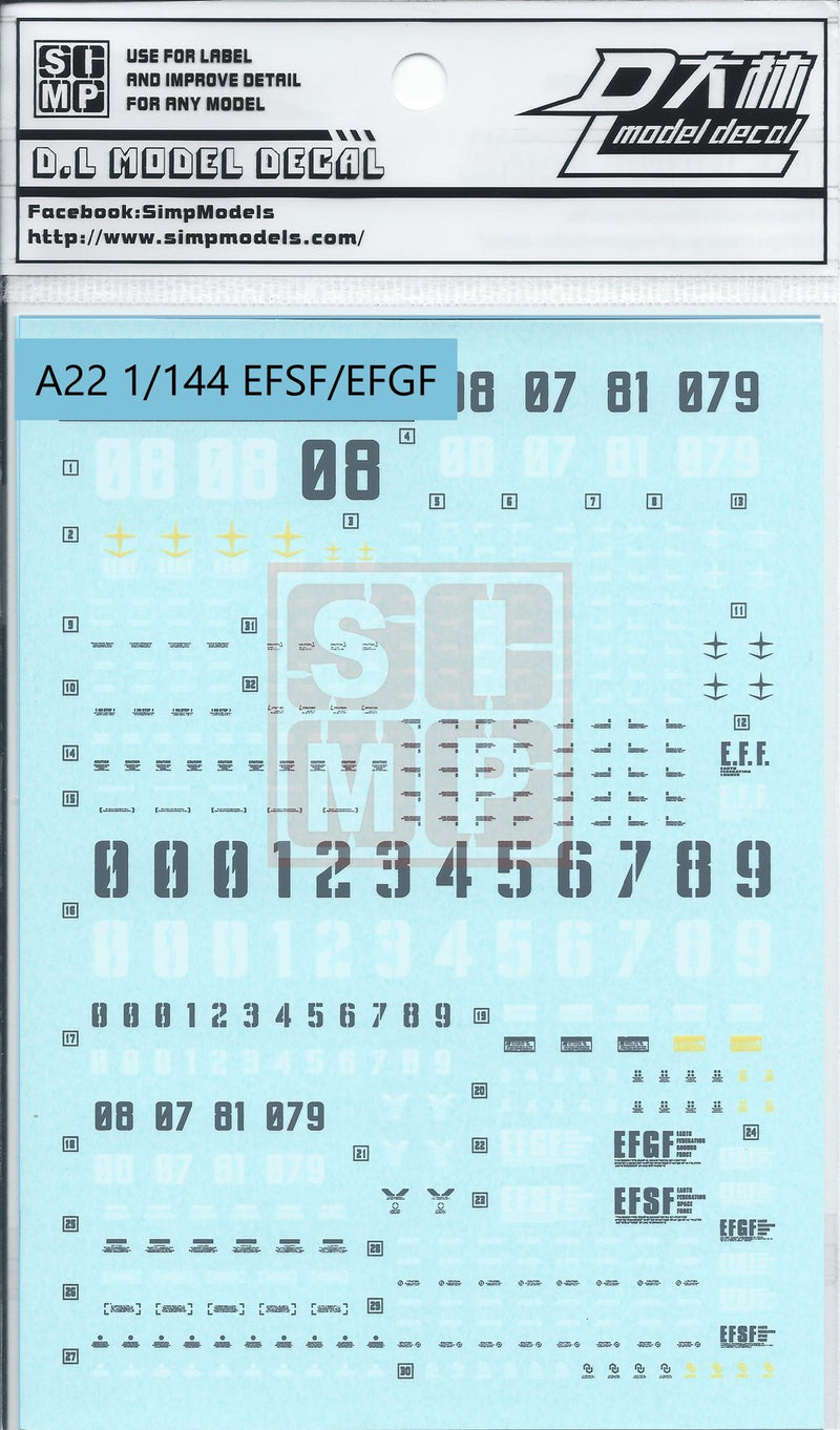 SIMPro Water Decals: A22 1/144 EFSF/EFGF ALL MS