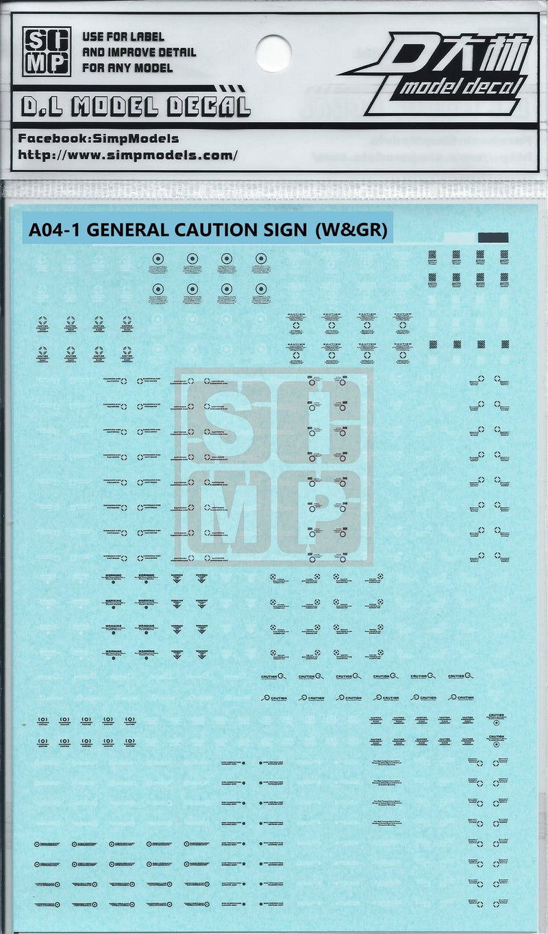 SIMPro Water Decals: A04-1 General caution sign (White & Grey)