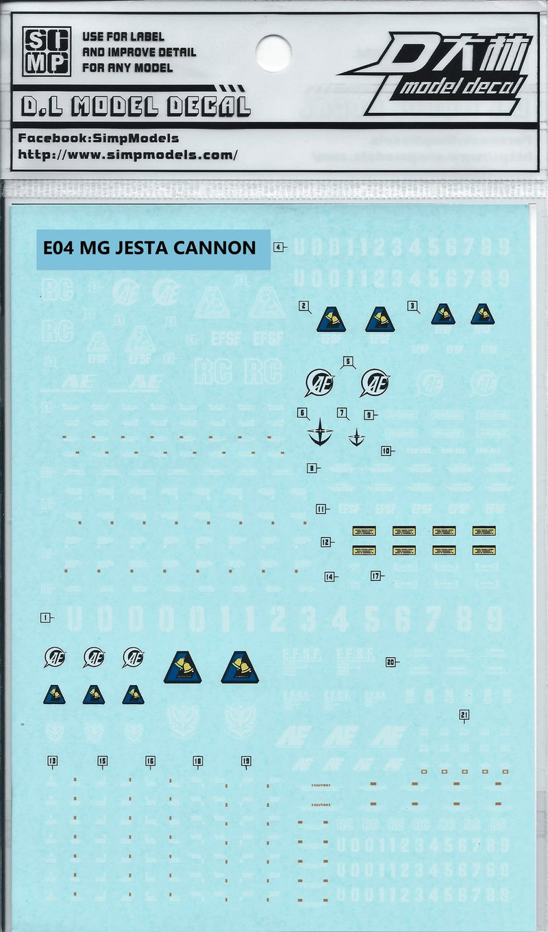 SIMPro Water Decals: E04 MG Jesta/Jesta Cannon