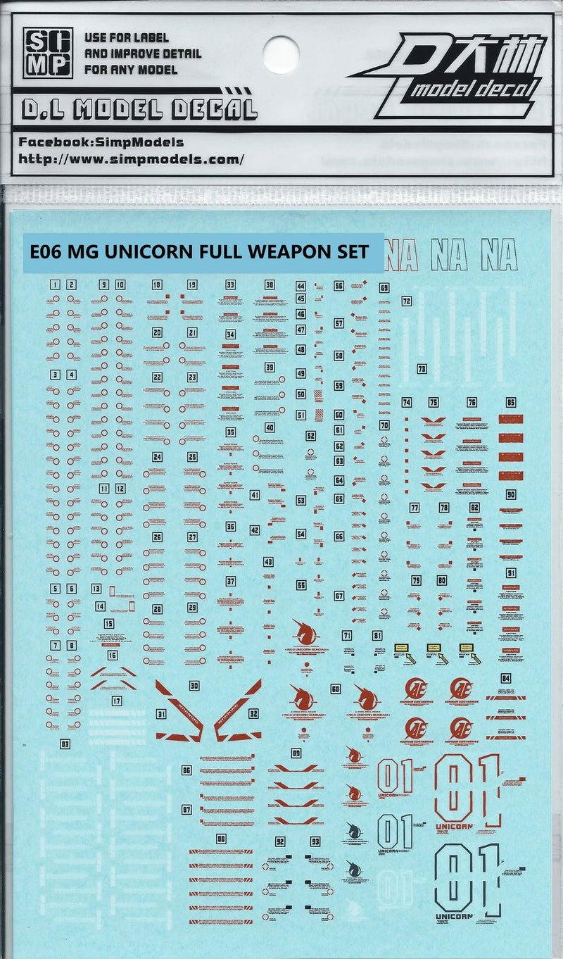SIMPro Water Decals: E06 MG Unicorn full weapon(3 pcs)