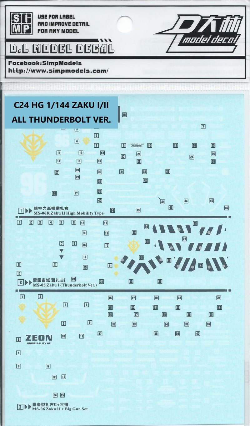 SIMPro Water Decals: C24 HG Psycho Zaku II Thunderbolt Ver.