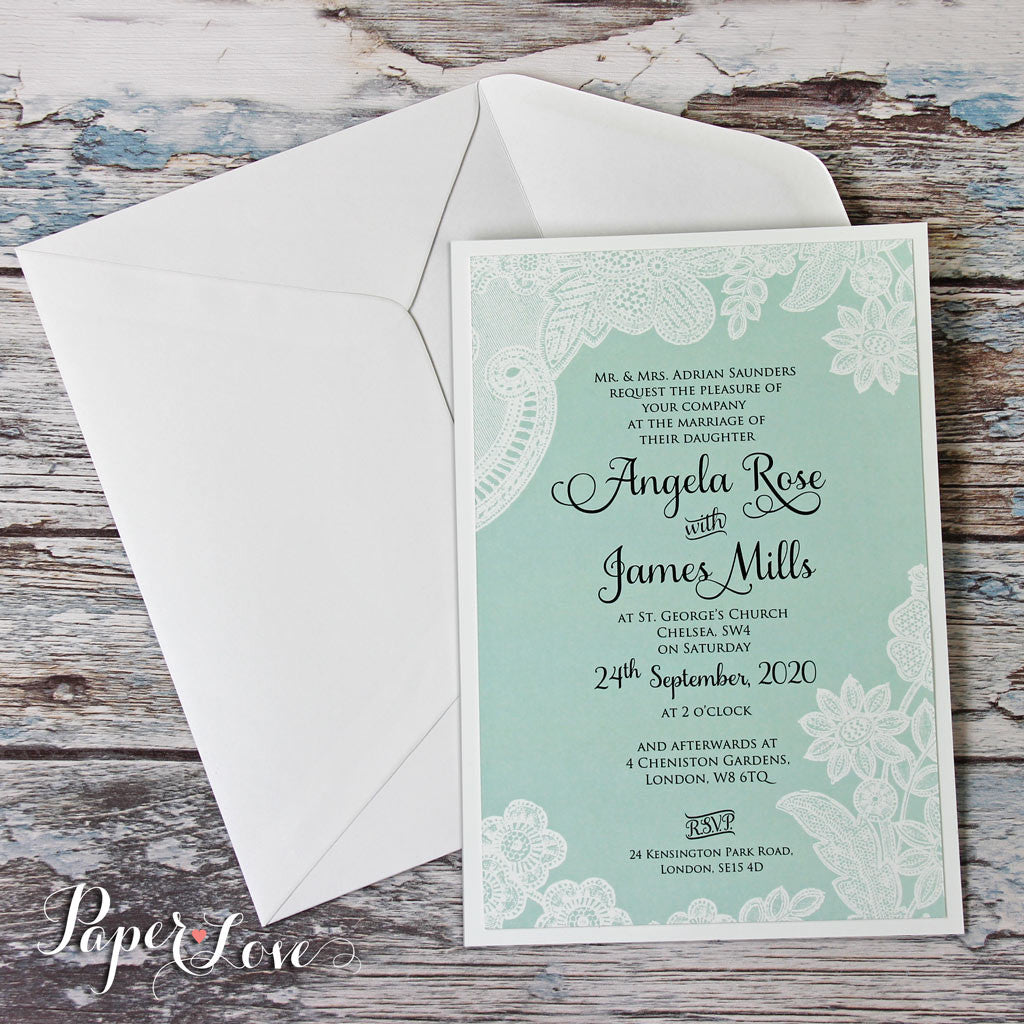 Amazing Wedding Day Invitation With Mint Background White Printed Fl Paper Love Cards