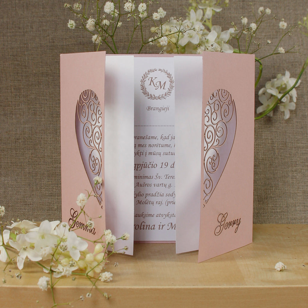 Large Intricate Laser Cut Heart Wedding Invitations ...