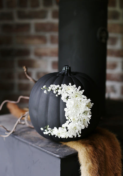 black and white floral no carve pumpkin