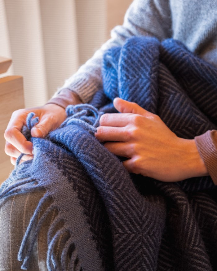 The British Blanket Company blue natural wool blanket Wildweave collection