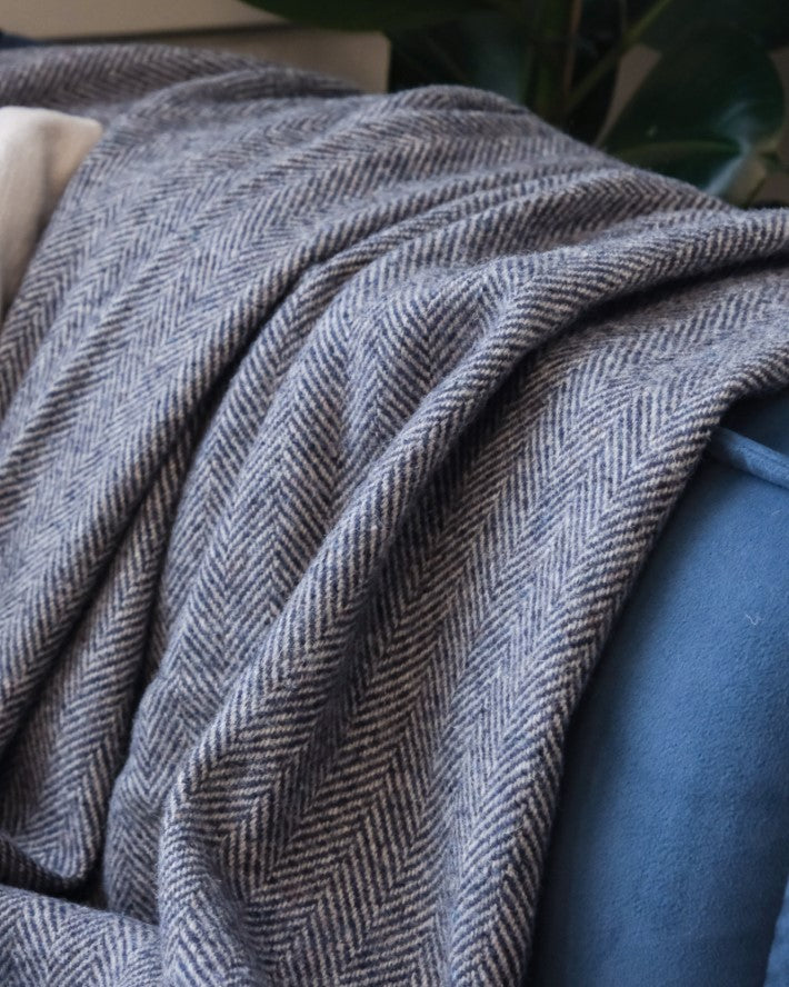 charcoal grey cashmere and merino throw blanket Turtle Doves at The British Blanket Company