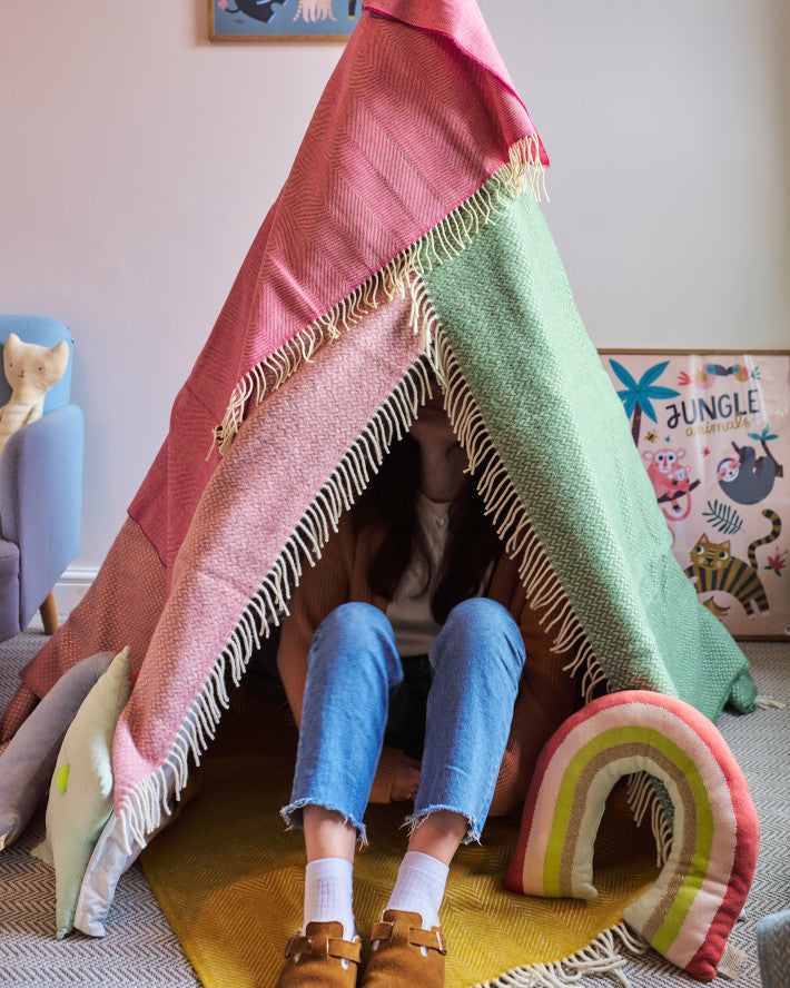 blanket fort built with wool blankets from The British Blanket Company