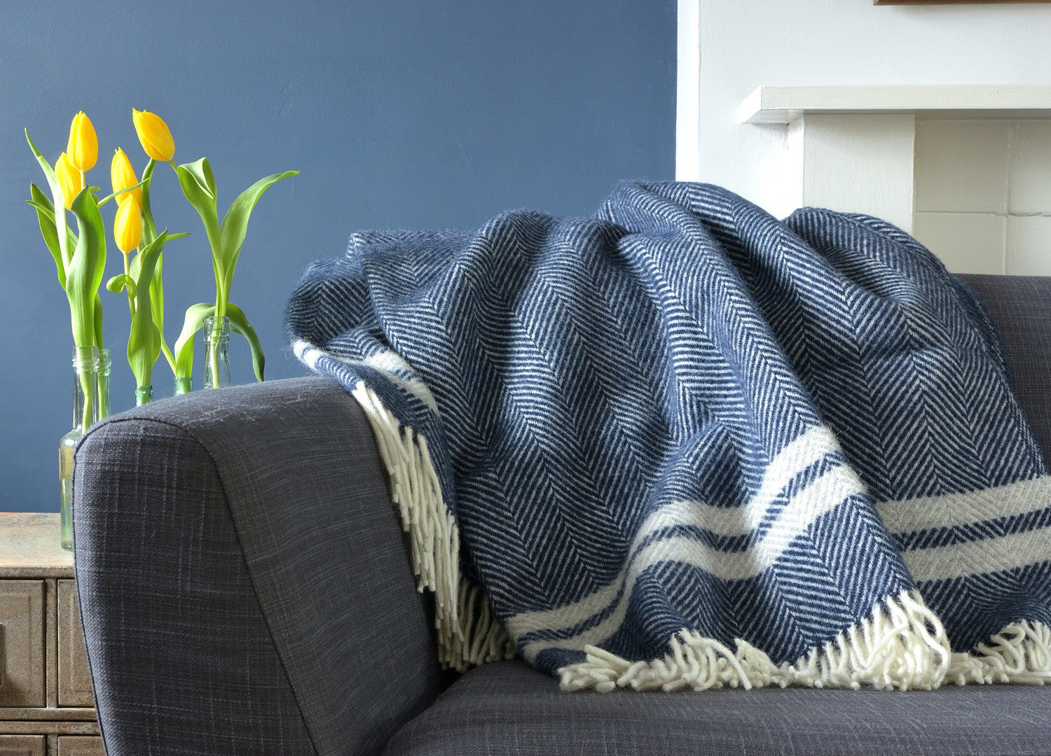 The British Blanket Company Blue And Mustard Throw