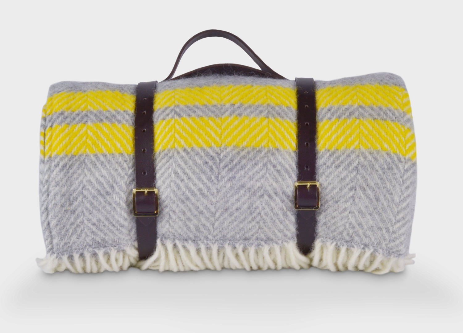 Grey And Yellow Luxury Picnic Rug With Straps The British Blanket Co The British Blanket Company