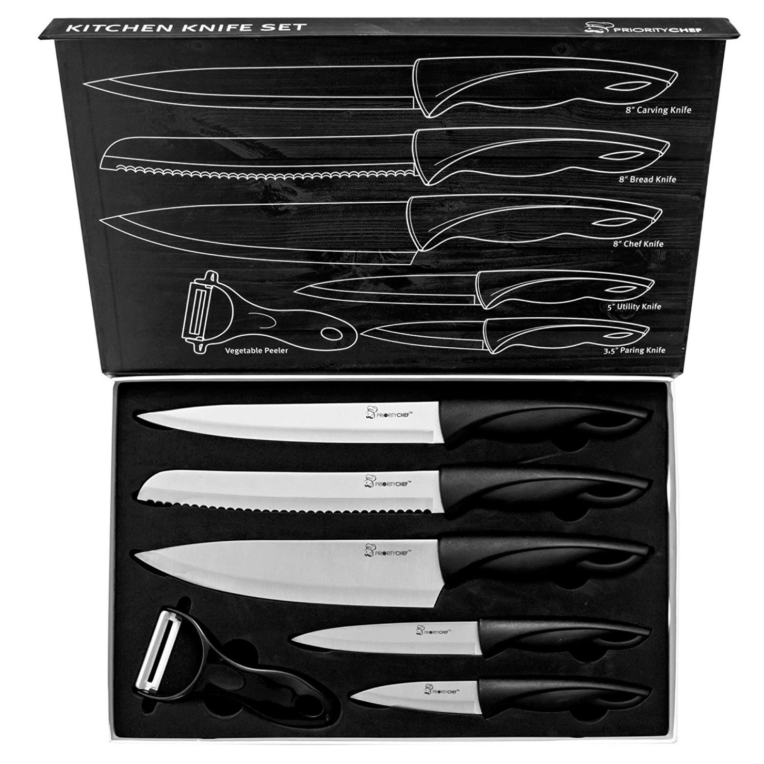 Kitchen Knife Set 6 Pc Includes Free Peeler Gift Boxed