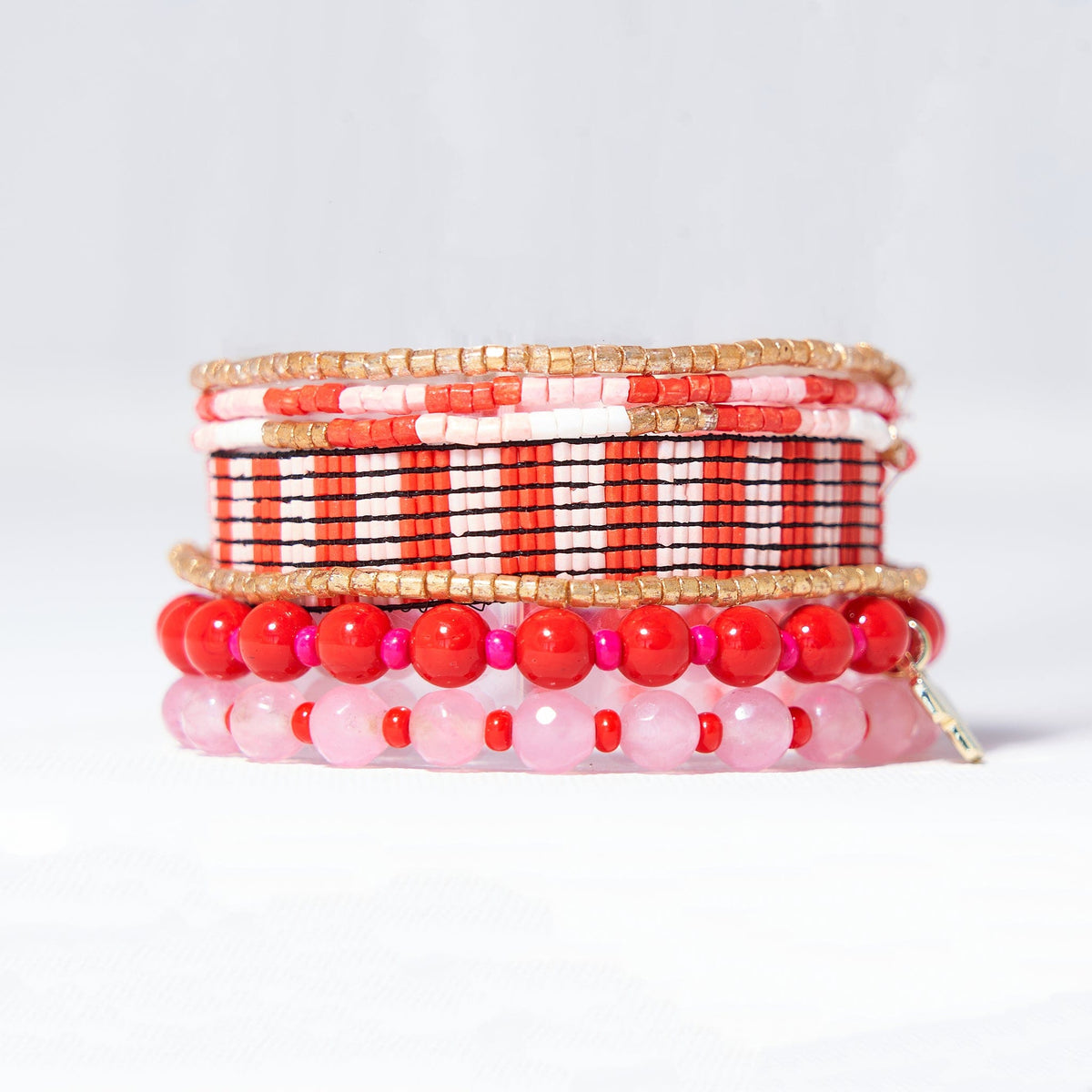 Mixed Bracelet Stack of 8 Red