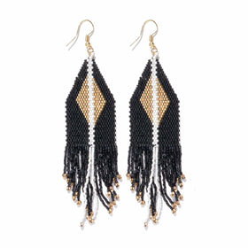 Lacy Diamond with Stripe Beaded Fringe Earrings Black – INK+ALLOY, LLC