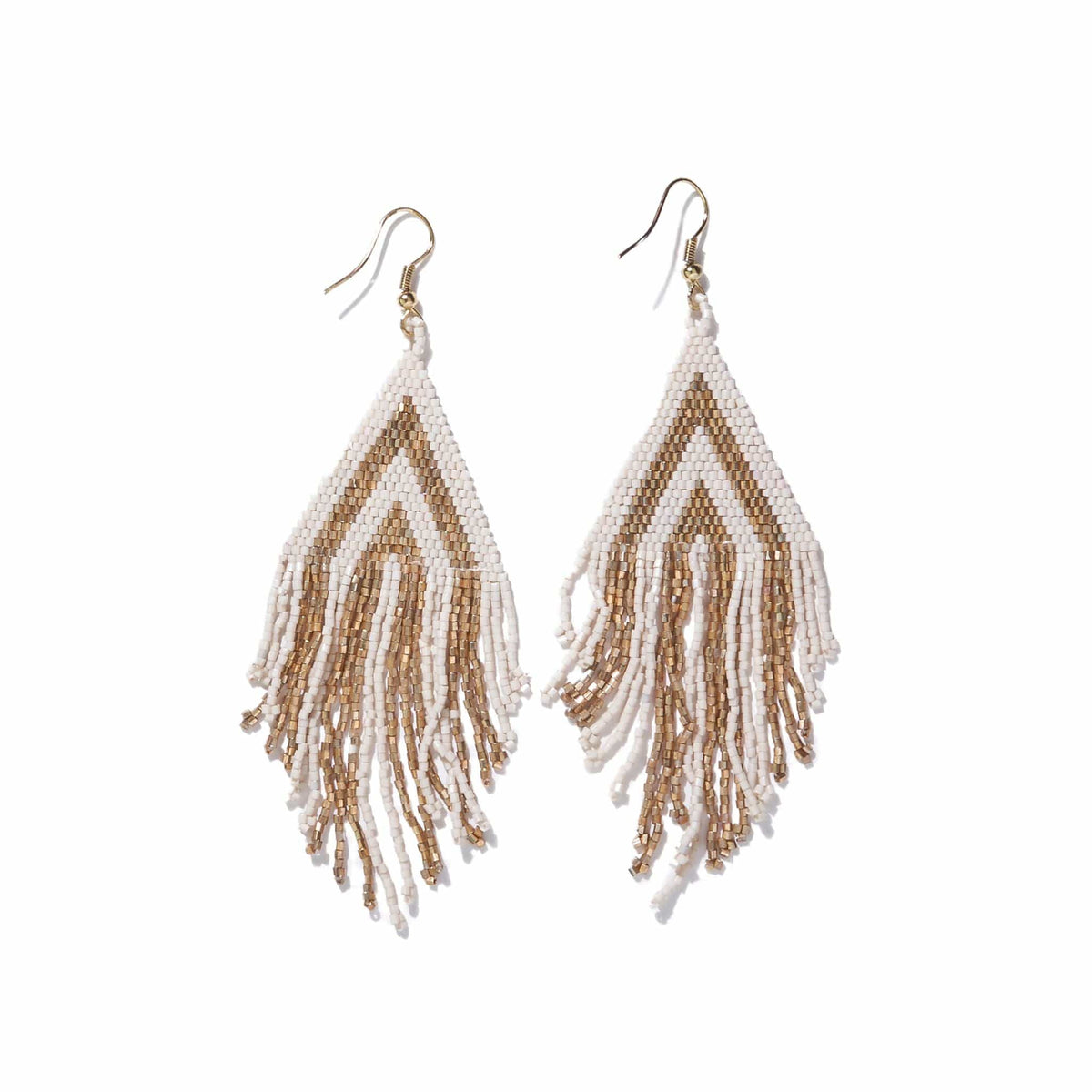 Gold And Ivory Stripe Fringe Earrings - INK+ALLOY
