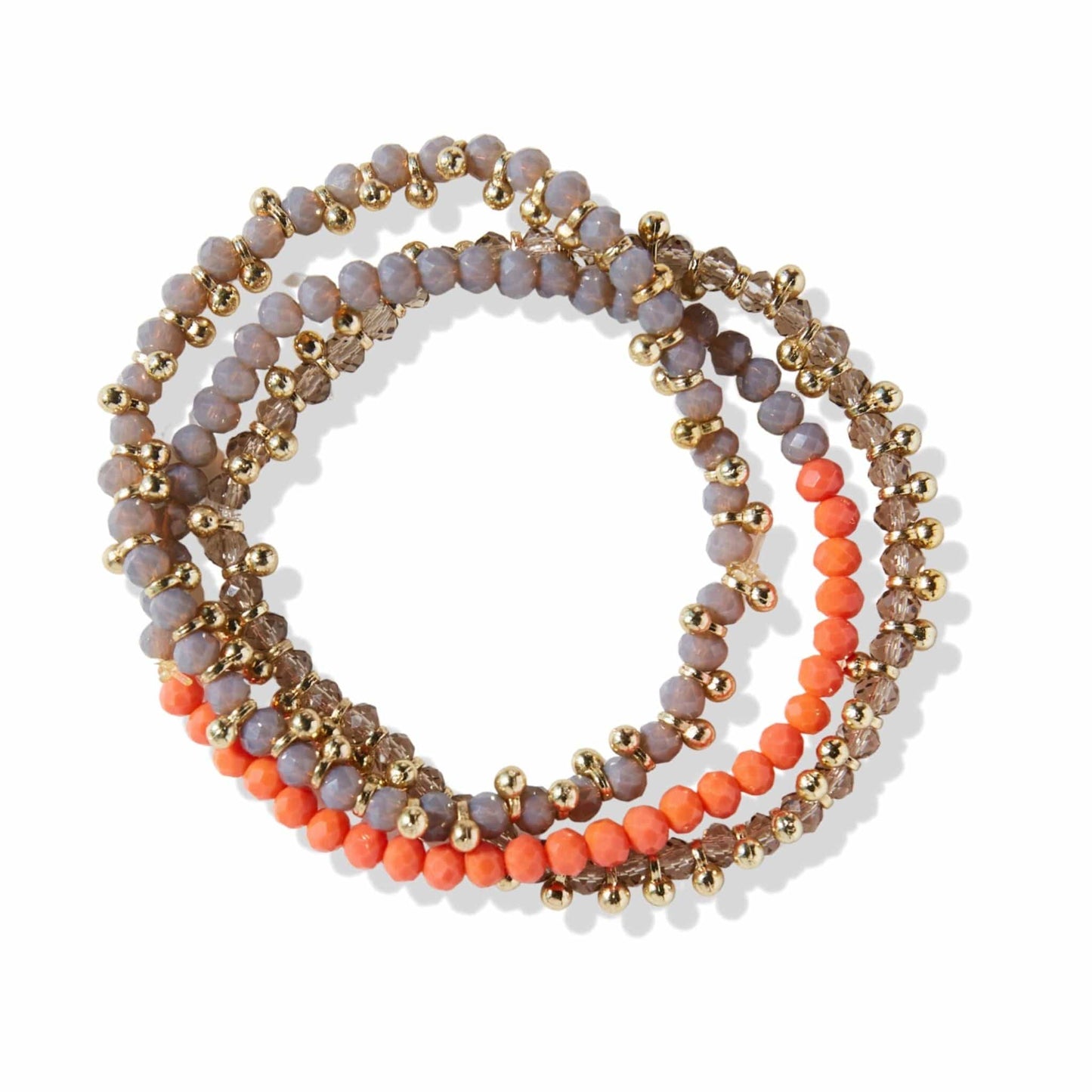 Grey Coral Glass Brass Set Of 3 Stretch Bracelets bracelet
