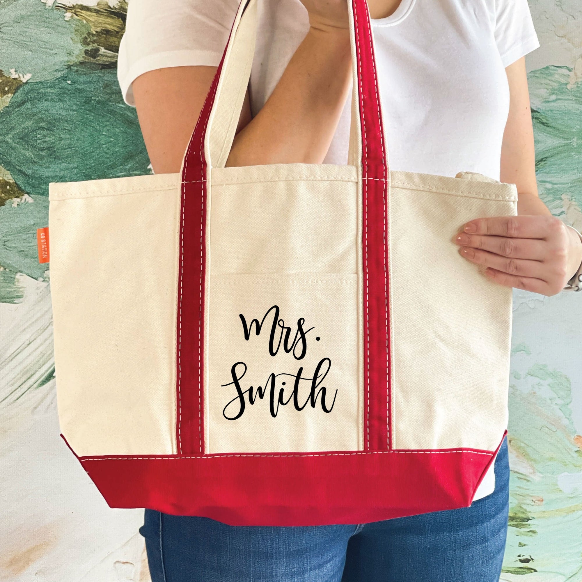 Personalised Tote Bag with Blue Monogram and Crown