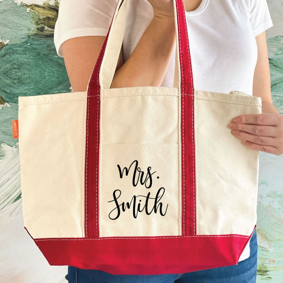 Medium Canvas Monogrammed Boat Tote Bag w Zipper